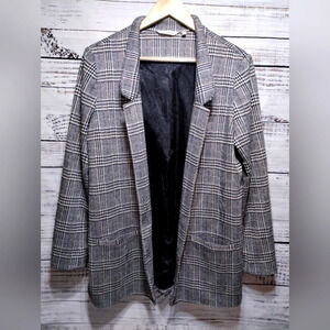 Soft Surroundings St. James Plaid Blazer size Large Black White Open Office Work